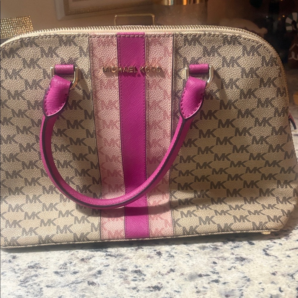 Michael Kors Fuchsia and Tan Satchel